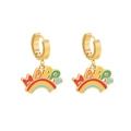 Golden hoop earrings with colorful enamel rainbow and happy letter pendants for women - 3# Earrings
