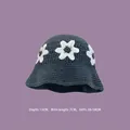 Dark grey hand-knit bucket hat featuring white crochet flower accents for women - M (56-58cm) / 3D Floral Basin Hat Grey