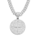 Hip-Hop-Halskette in Silber mit großem eisgekühltem Stern-Anhänger und kubanischer Kette - Silberner runder Anhänger - 50 cm Panzerketten-Set