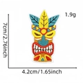 Detailed view of Tiki style embroidered patch with 7cm height and 4.2cm width dimensions - Hawaiian Patch 11# (Colorful Tiki)