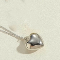 Elegant 3D heart pendant necklace in polished silver finish with a minimalist fine chain - Medium (2.0cm) / Silver
