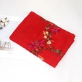 Vibrant red embroidered shawl scarf with floral patterns for beach and travel - 170x90cm / Red