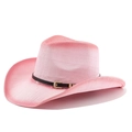 Sombrero vaquero tejido degradado rosa con ala ancha y cinturón decorativo de hebilla - M (56-58cm) / Degradado Blanco-Rosa