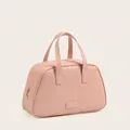 Large rose pink woven PU leather travel makeup bag with double handles and zipper - Handbag Large / Rose Pink
