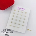 Set of 20 pairs of 24k gold plated round zircon stud earrings on display board - 3mm / Six-Claw Style