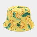 Women's yellow summer bucket hat with bright banana and green leaf tropical print - M (56-58cm) / Banana Pattern Yellow