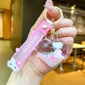 Cute Hello Kitty pink quicksand keychain with heart-shaped pendant and 3D cartoon figure - 【heart】milk White Kt