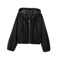 Women's black casual hooded zip-up jacket with waterproof windbreaker fabric - XS / Black