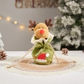 Christmas burlap drawstring gift bag with reindeer plush and festive hat pattern - J-3 Embroidered Deer Bag