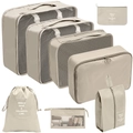 7-piece beige travel luggage organizers with mesh panels and portable handles - Cosmetic Bag 8-Piece Set / Beige