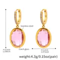 Orecchini in acciaio placcato oro con vetro ceco rosa ovale e zirconi brillanti - Oro Rosa