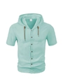 Short sleeve hooded linen shirt for men in mint green color with a relaxed fit - S / Cyan