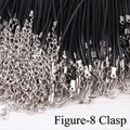 Macro detail of black waxed necklace cords with figure-8 clasps and silver extension chains - 8-Shape Buckle/1.5mm Thickness/45cm Length + 5cm Tail Chain