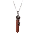 Brown tiger eye hexagonal prism necklace with silver floral wrap detail - Gold Sandstone