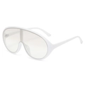 Chic white shield sunglasses with oversized frames and Y2K vintage tech aesthetic - White Frame Light Grey Lens