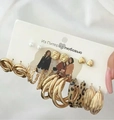 Golden multi-layer earring set with leopard print hoops and heart studs on card - Gold Twist Leopard Heart Combination (6484501)