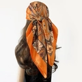 Orange paisley satin silk headscarf for women worn as a vintage style bandana wrap - 90x90cm / Orange (D9239)