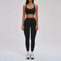 Ensemble de yoga noir pour femmes avec brassière sport col en U et legging taille haute - S / Soutien-gorge Style 2 + Leggings - Noir