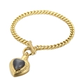 Goldenes Herz-Opal-Armband aus Edelstahl mit OT-Knebelverschluss und Panzerketten-Design - Goldarmband + dunkelgrauer Katzenaugenstein (KB113937-Z)