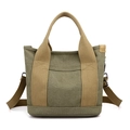 Durable army green canvas tote bag with khaki straps and adjustable shoulder strap - Army Green