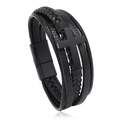 Vue détaillée d'un bracelet multicouche en cuir noir avec croix et fermoir magnétique - Cuir Noir Boucle Noire