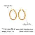 Tabella taglie dettagliata di orecchini a cerchio dorati in acciaio inossidabile - Stile Oro da 3.0 cm (YYE025300-30-G)