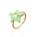 Vista macro de anillo de estrella de esmalte verde menta bañado en oro 18K ajustable - Abierto Ajustable / Verde Menta