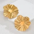 Irregular textured round stud earrings in 18K gold finish with floral ripple design - E818 Wave Ripple Round Stud Earrings