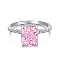 S925 sterling silver ring featuring a large emerald-cut pink zircon center stone - US 10 / Pink-Silver Setting