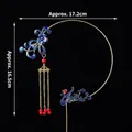 Chinese bridal gold phoenix hair clip with blue flowers and hanging tassel chains - Iron Art Phoenix Cake Topper / Gold