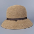 Women's breathable woven straw sun hat with brown grosgrain ribbon and metal logo - M (56-58cm) / Gray