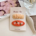 Embroidered oval fabric hair clip set in orange and red for children and girls - Orange
