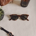 Retro round tortoise shell sunglasses with dark lenses and metal rivets on frames - Tortoiseshell 23