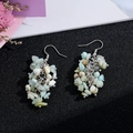 Detailed macro view of handmade natural crystal chip tassel earrings with silver hooks - Silver Hook Style / Light Green Pale Blue
