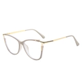 Champagne cat-eye glasses with gold metal temples and blue light blocking TR90 frame - Khaki Frame