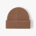 Berretto in maglia a coste spesse color caffè, caldo cappello invernale con risvolto - Caramello