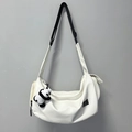 White half-moon yoga gym bag with black adjustable strap and cute panda pendant - White + Panda