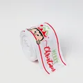 6.3cm Christmas ribbon with white base, red edges and festive elf cartoon patterns - Christmas Elf with Merry Christmas Text