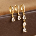 Dreiteiliges goldenes Wassertropfen-Ohrring-Set mit funkelnden Zirkonia-Steinen - E1692 / Gold-Weiß