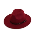 Dettagli del cappello fedora in lana bordeaux con cinturino in pelle nera e fibbia in metallo - M (56-58cm) / Borgogna