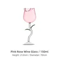 Détail d'un verre à vin rose en forme de rose avec tige verte et dimensions 150ml - Verre de 150 ml à feuilles vertes roses