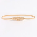 Elastic gold metal waist belt with hollow flower pattern buckle for women's dresses - 19410 Gold Hollow Pattern Buckle