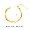 Detail of gold stainless steel wheat chain bracelet showing 6.4mm width and lobster clasp - Flat Curb Chain Style (B-010) / Gold