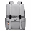 Minimalist light grey waterproof travel backpack with flap closure and dual buckles for men - 1395 Gray (Flip Cover Buckle)