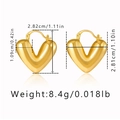 Detailed size specifications for heart-shaped gold-plated copper hoop earrings - V-Line Heart Shaped Hoop Style (KE1236) / 18K Gold