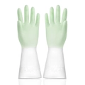 Durable light green latex cleaning gloves with anti-slip texture and white cuffs - Morandi Green