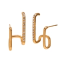Minimalist double-layer 18K gold plated stainless steel stud earrings with white zircons - Gold