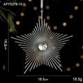 Silver star Christmas tree ornament with faceted clear gemstone and radial lines - Colorful Star
