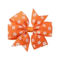 Orange grosgrain bow hair clip with white and pink floral daisy print for girls - Orange Floral