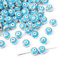 Flat light blue evil eye beads with silver metal trim for DIY jewelry making - 10 Pieces Pack / Silver Edge - Lake Blue